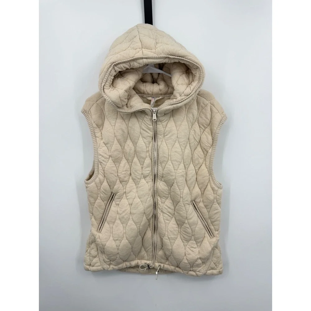 Free People FP Movement dream big Quilted Vest Women S Cream Hooded Full Zip
